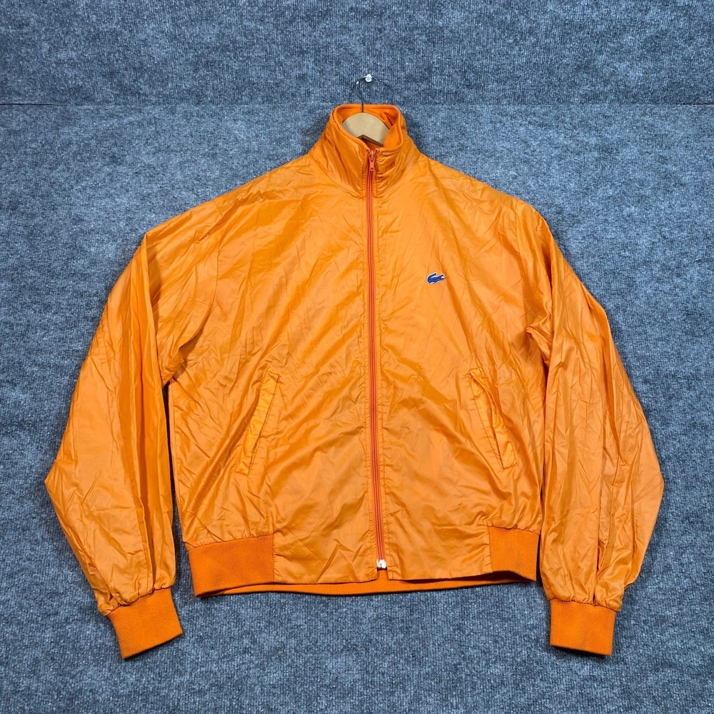 Vintage Izod Lacoste Mens Orange Full Zip Windbreaker Jacket XL Sporty Retro